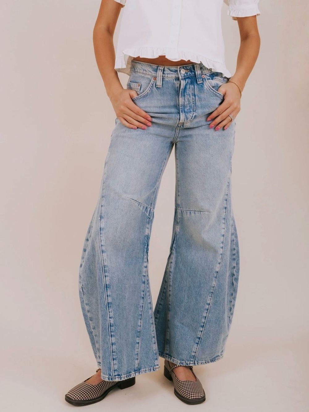 Free People Eden High Slouchy Wide Leg Flare Jeans 27 Medium Wash Baggy $148